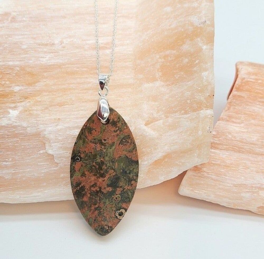 Large Ocean Jasper Necklace Natural Gemstone Pendant Crystal Jewelry